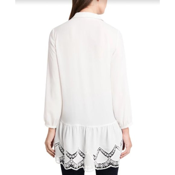 Vince Camuto Solid Lace-Trimmed Button-Down Tunic XS - Picture 2 of 3